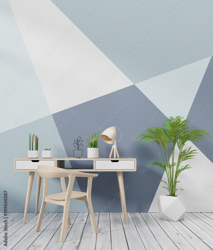 Modern interior room with chair and table in colorful walls room,3d rendering