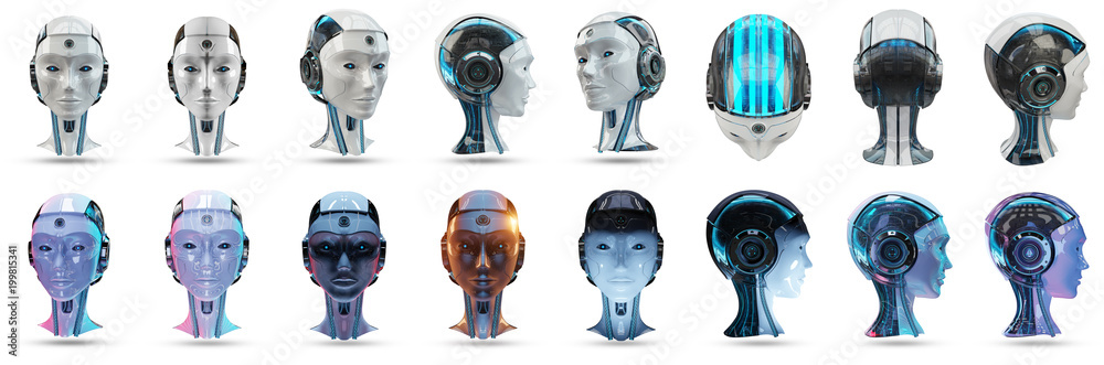 赛博格头部人工智能包3D渲染