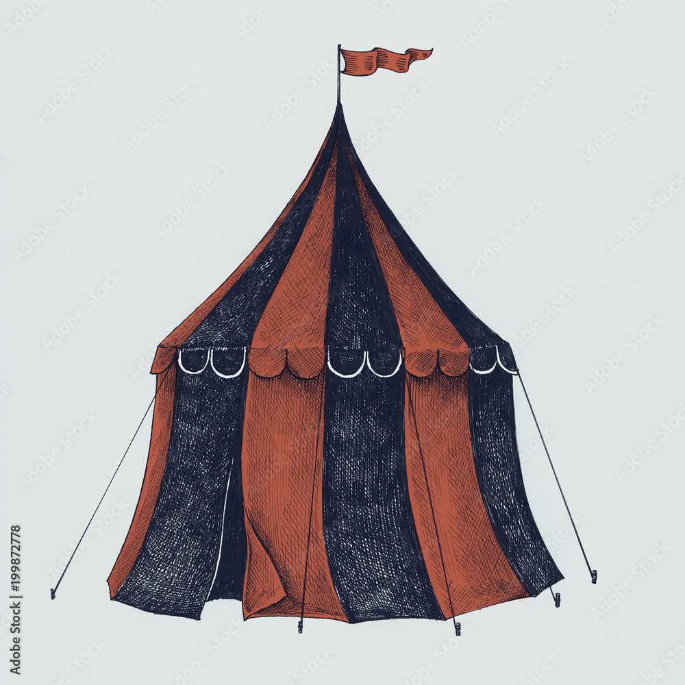 背景上隔离的手绘马戏团帐篷