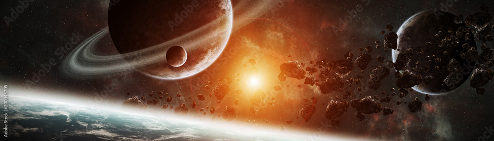 N提供的遥远太阳系行星全景图，该图像的3D渲染元素