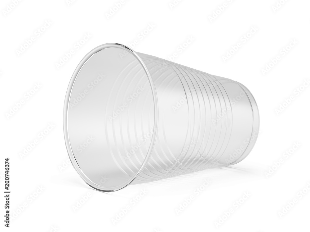 透明一次性杯子-白色隔离塑料杯子。3d渲染