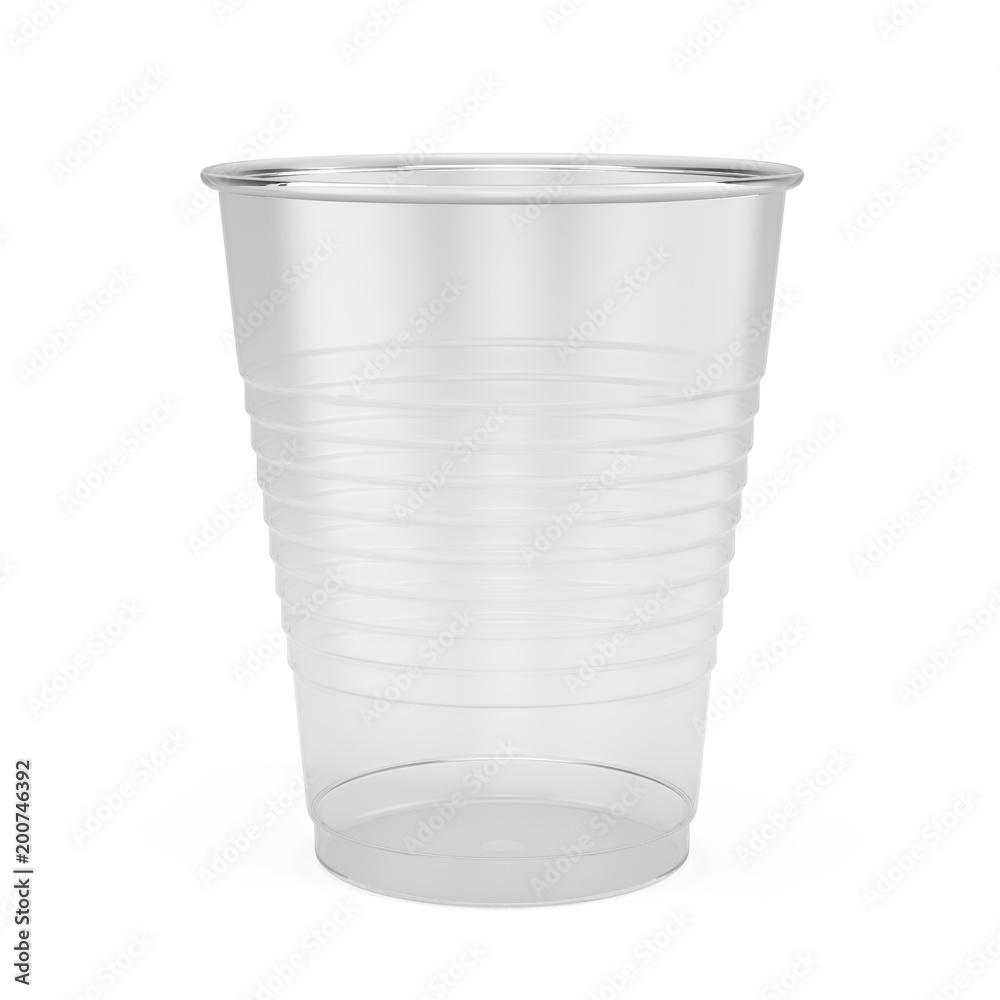 透明一次性杯子-白色隔离塑料杯子。3d渲染