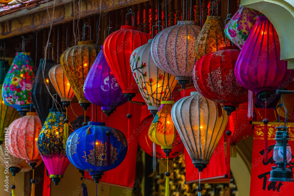 Beautiful lanterns spread light on the old street of Hoi An Ancient Town - UNESCO World Heritage Sit