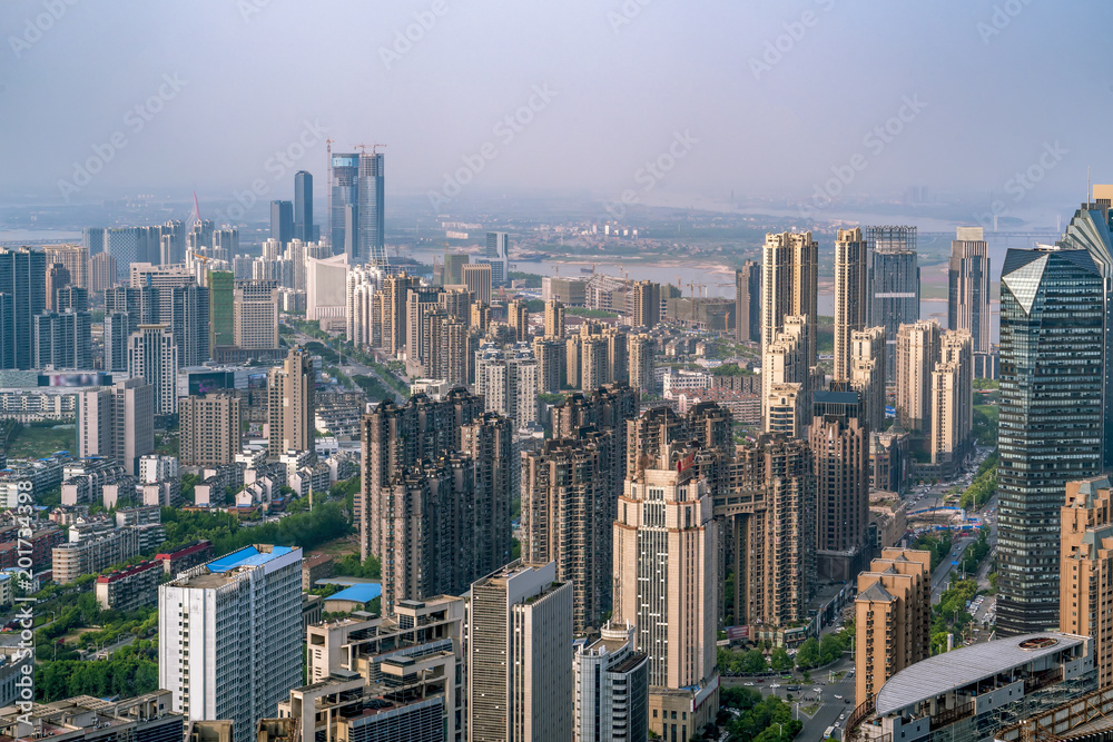 中国南昌城市建筑景观鸟瞰图