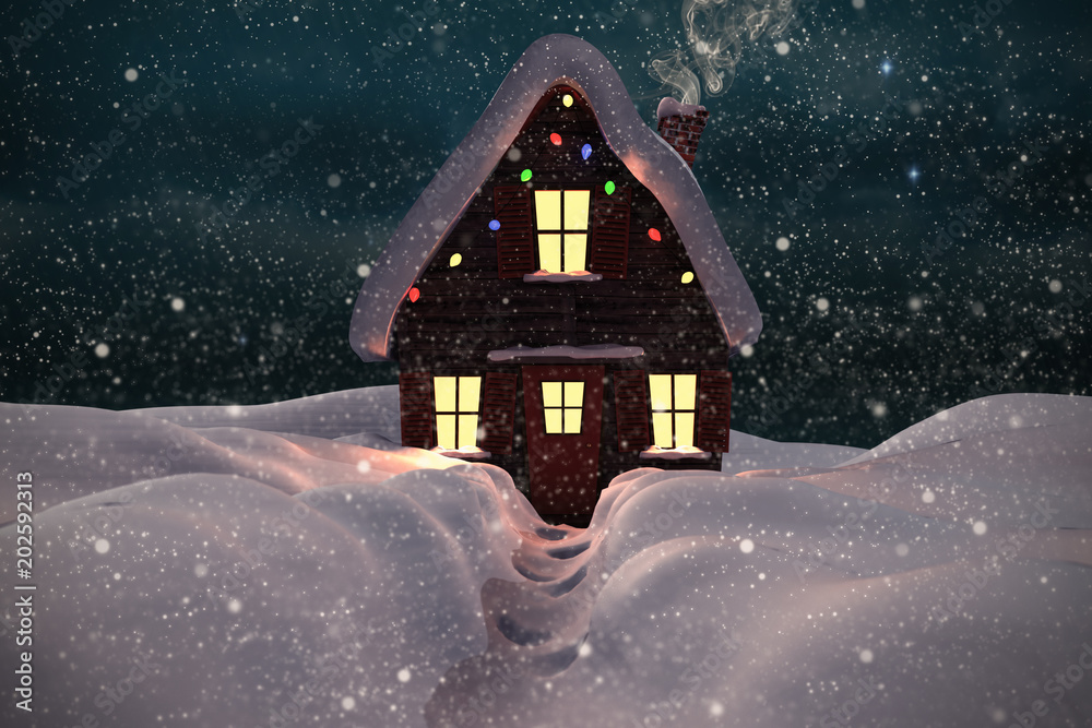Composite image of christmas house against stars twinkling in night sky