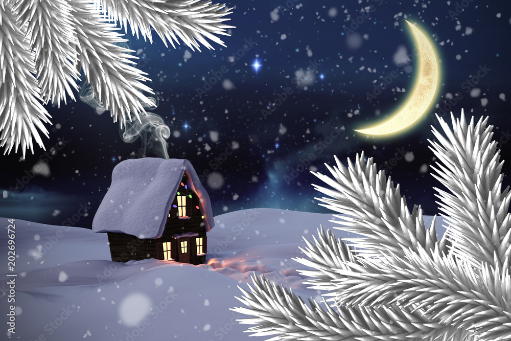 圣诞屋与夜空中闪烁的星星的合成图像
