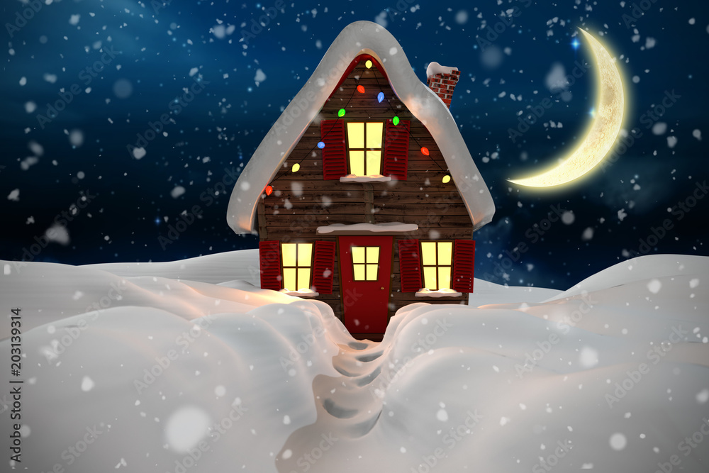 圣诞屋与夜空中闪烁的星星的合成图像