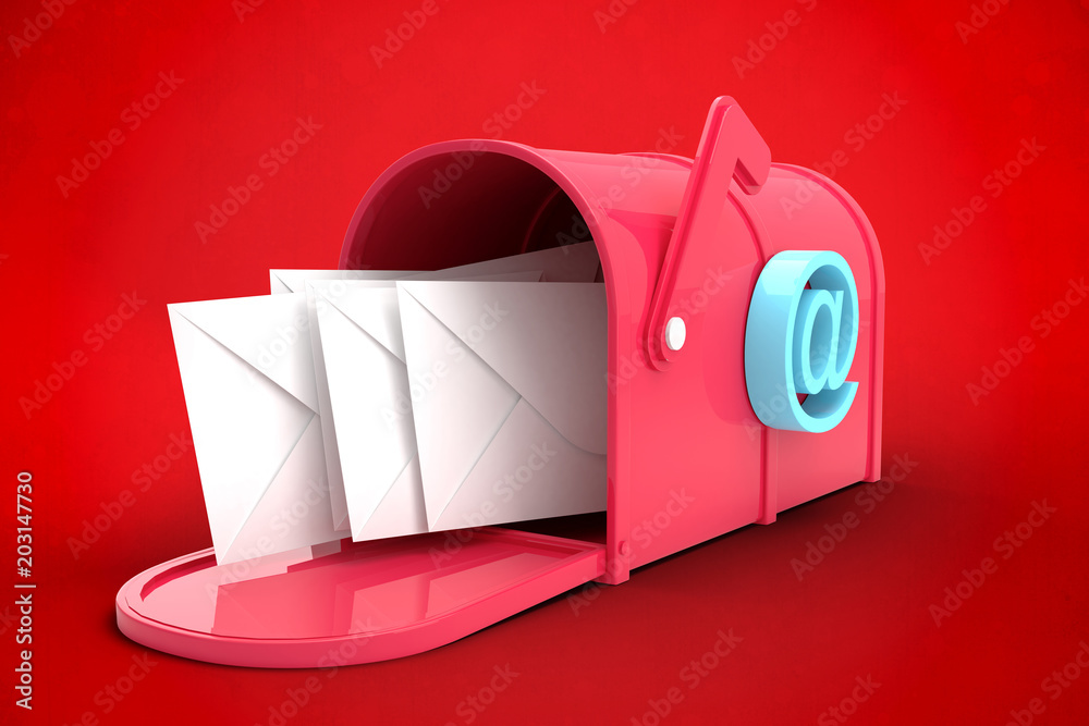 红色背景下的红色电子邮件邮箱