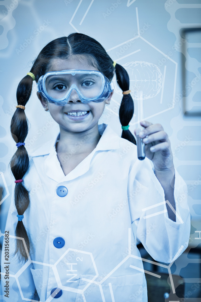 科学图形反对教室里装扮成科学家的可爱学生