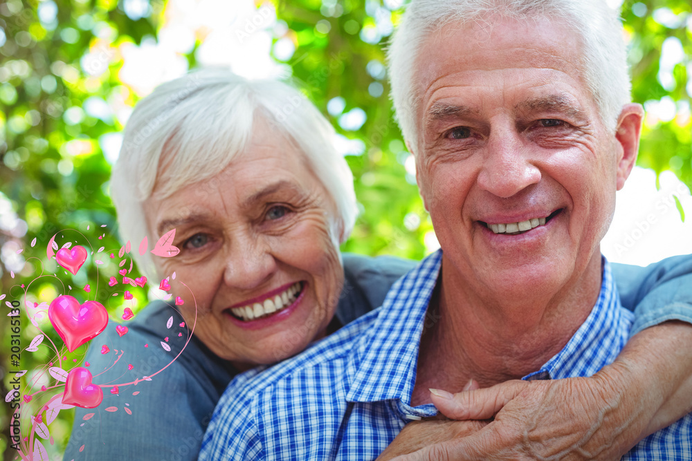 情人节心形设计对抗自信的退休夫妇拥抱3d