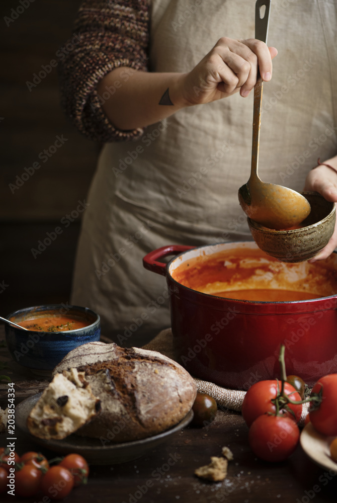 Serving tomato soup food photography recipe idea