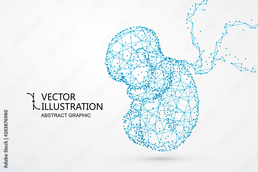 Artificial nurtured bionic fetuses, points and lines connected, vector illustration.