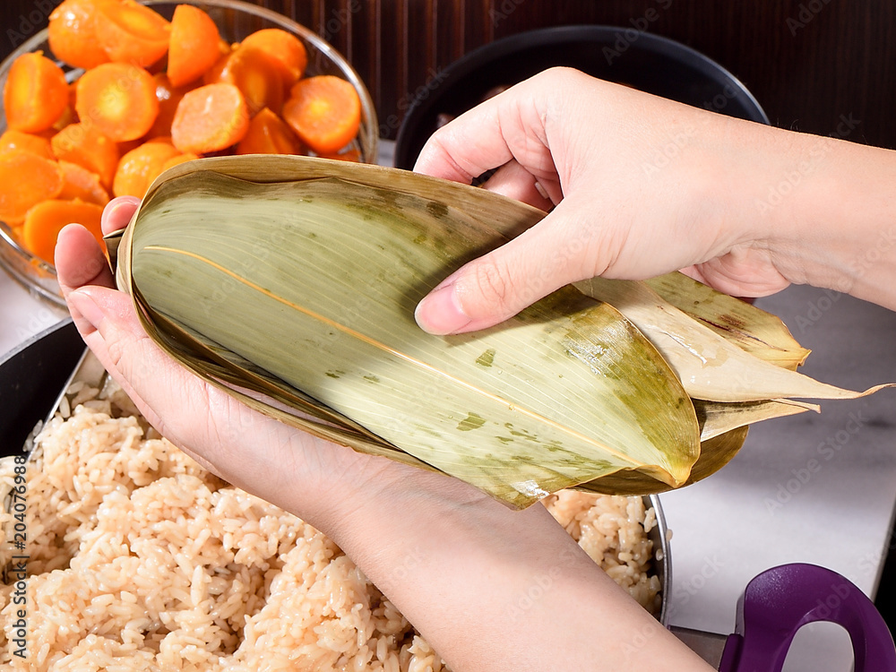 端午节制作粽子或粽子食谱的步骤，亚洲传统食品