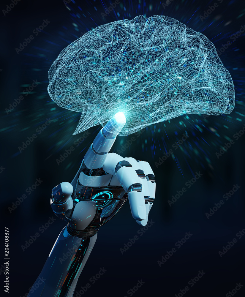 白色人形机器人创造人工智能3D渲染
