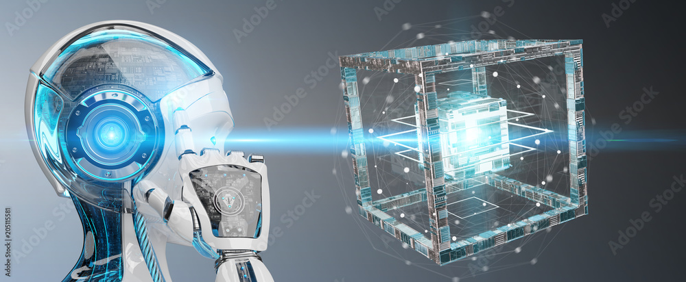 白色机器人创造未来技术结构3D渲染