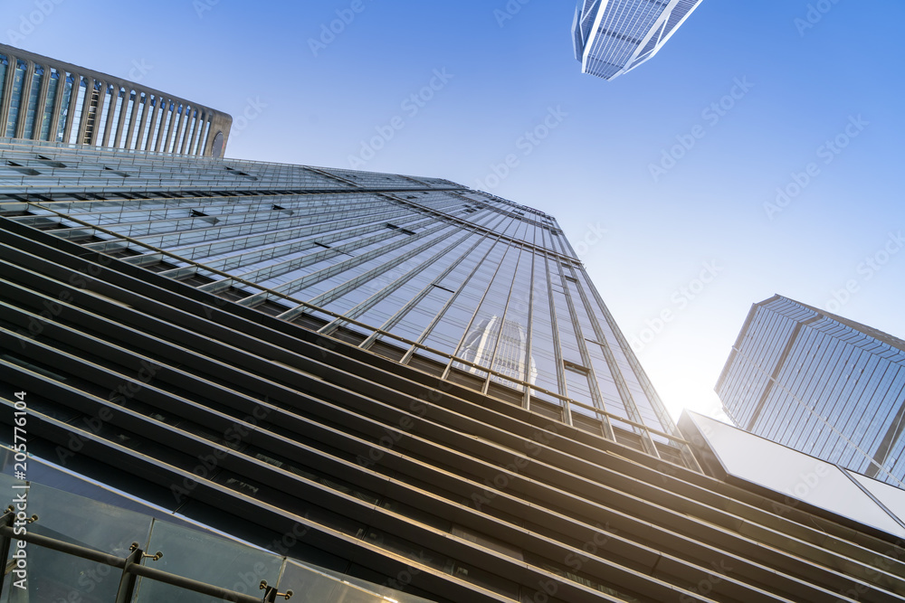 中国深圳摩天大楼的低角度视图。