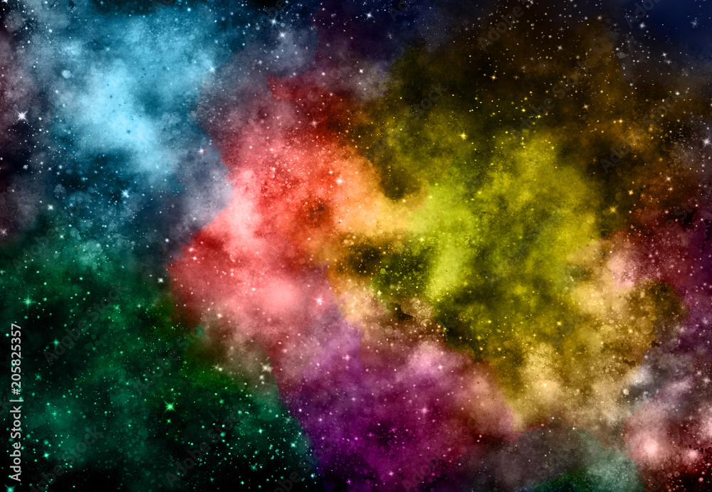 星系空间中的星云星场，用于纹理背景的抽象水彩数字艺术绘画