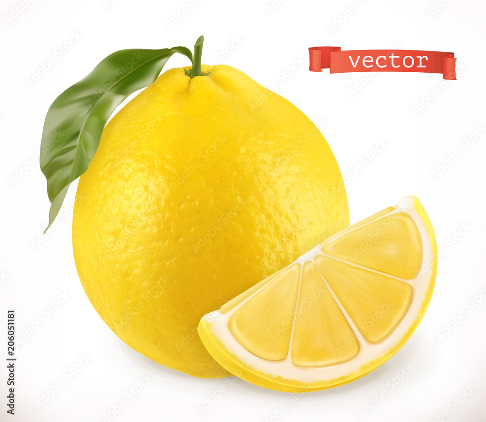 柠檬.新鲜水果三维逼真矢量图标