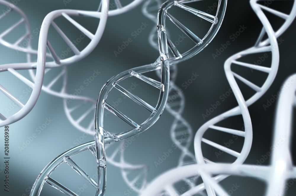 数字遗传工程和基因操作概念的DNA螺旋，抽象原子或分子