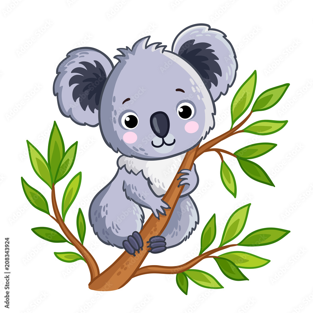 可爱的熊猫坐在树上。儿童和卡通风格的动物矢量插图。