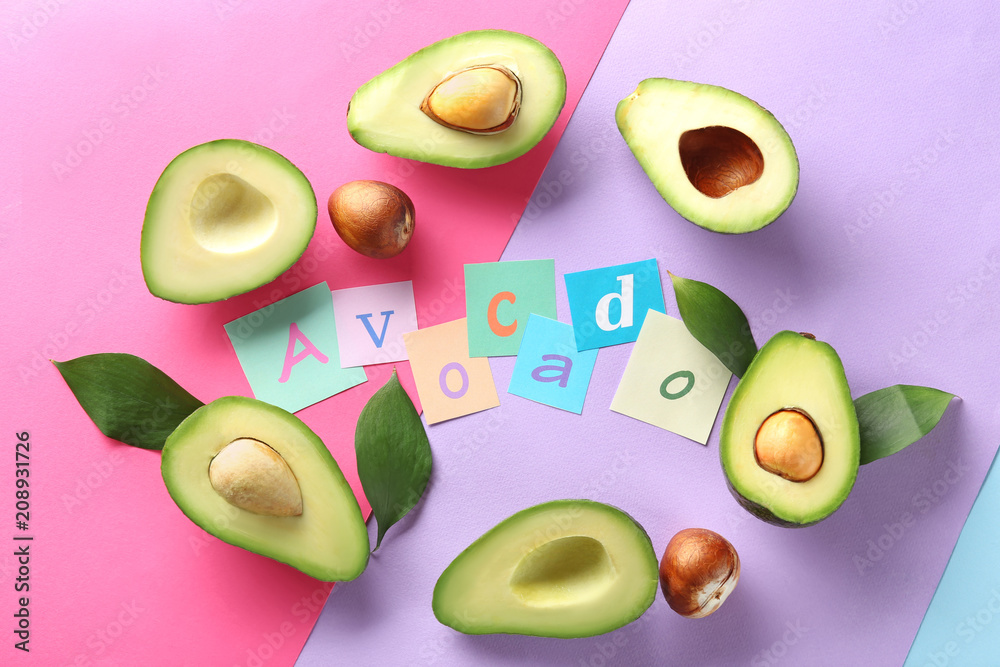 Composition with word AVOCADO color background