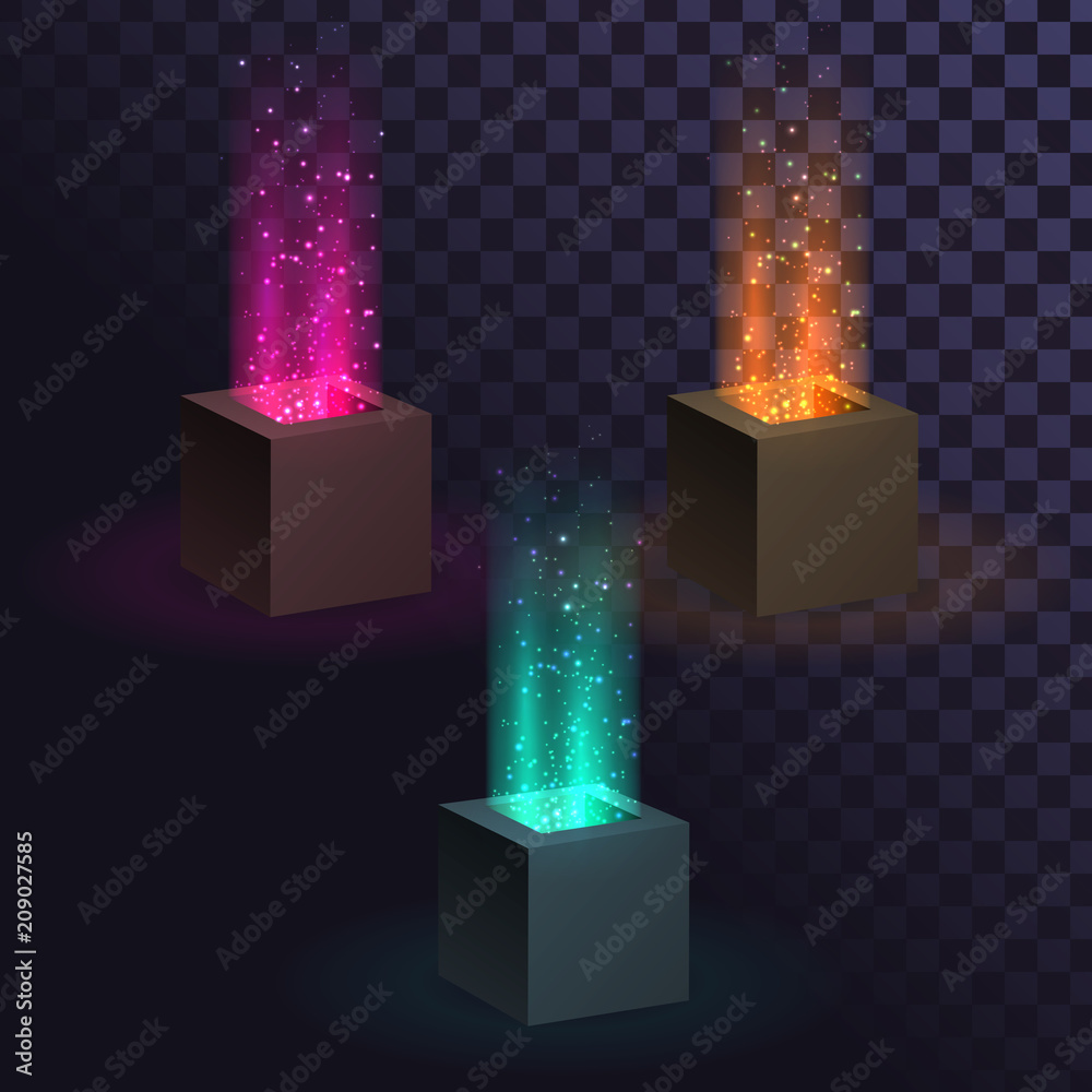 A set of cubes with a beam of light from a hole