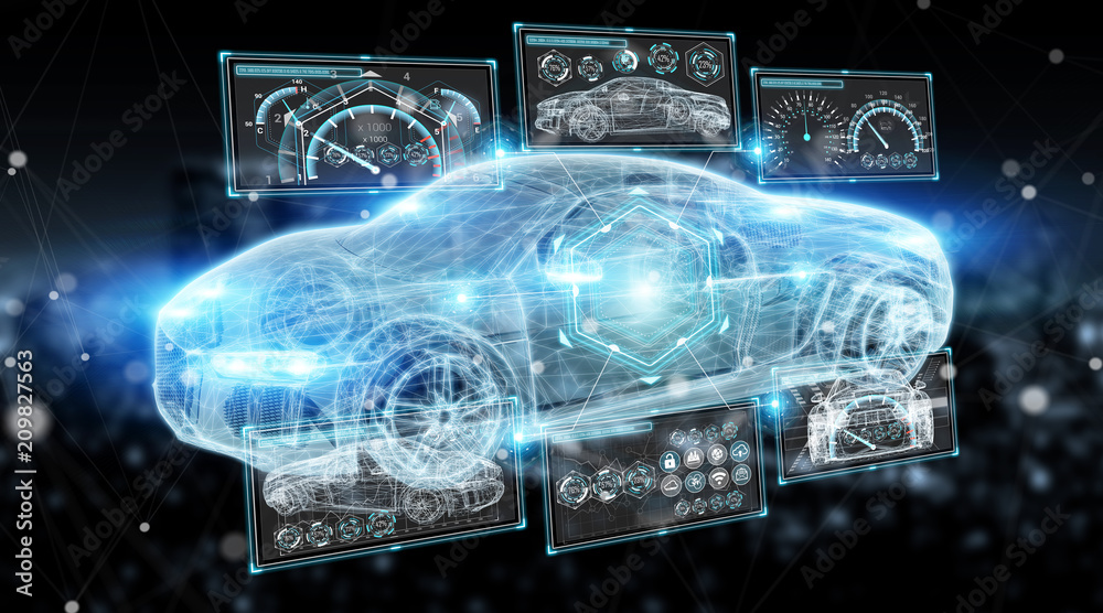 现代数字智能汽车界面3D渲染