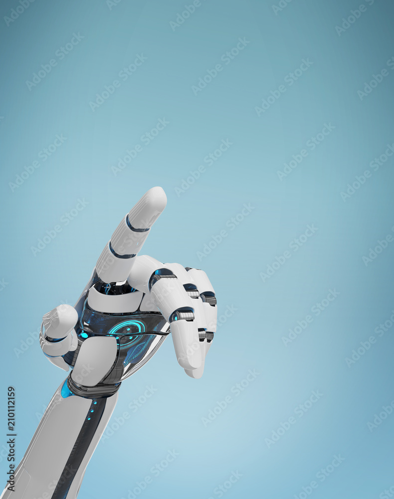 白色半机械人用手指进行3D渲染