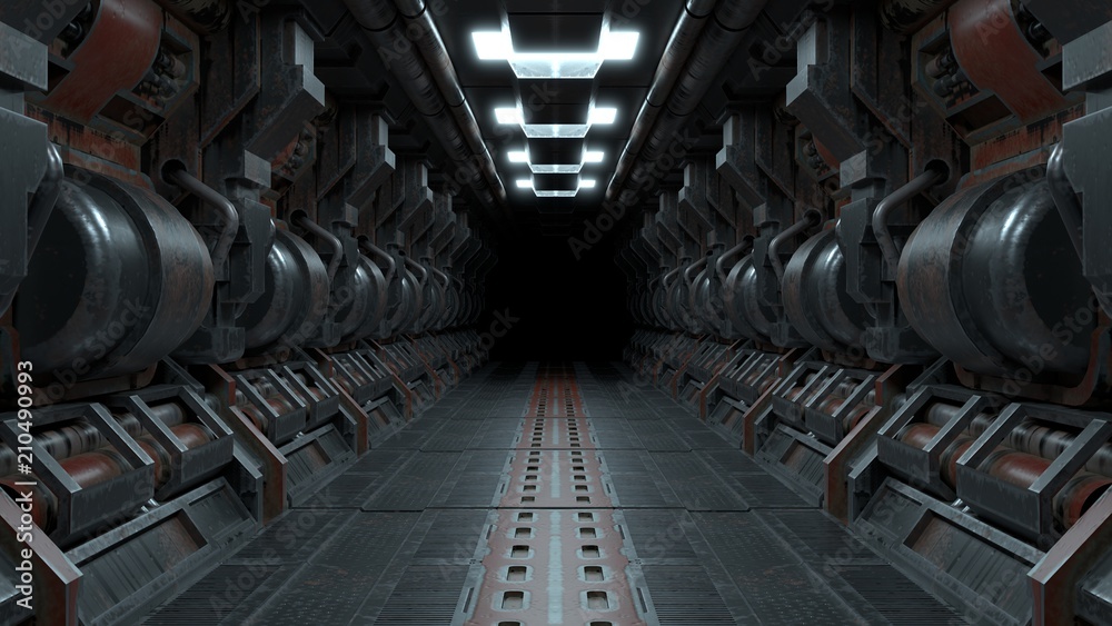 Corridors interior design , sci-fi spaceship Future concept. 3D Rendering
