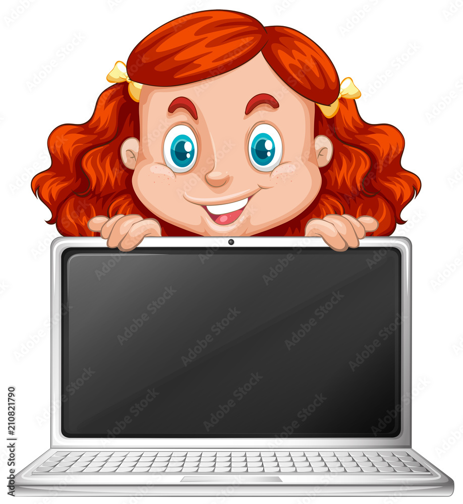一个带笔记本电脑的红头发女孩