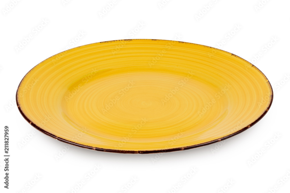 背景上隔离的黄色陶瓷板