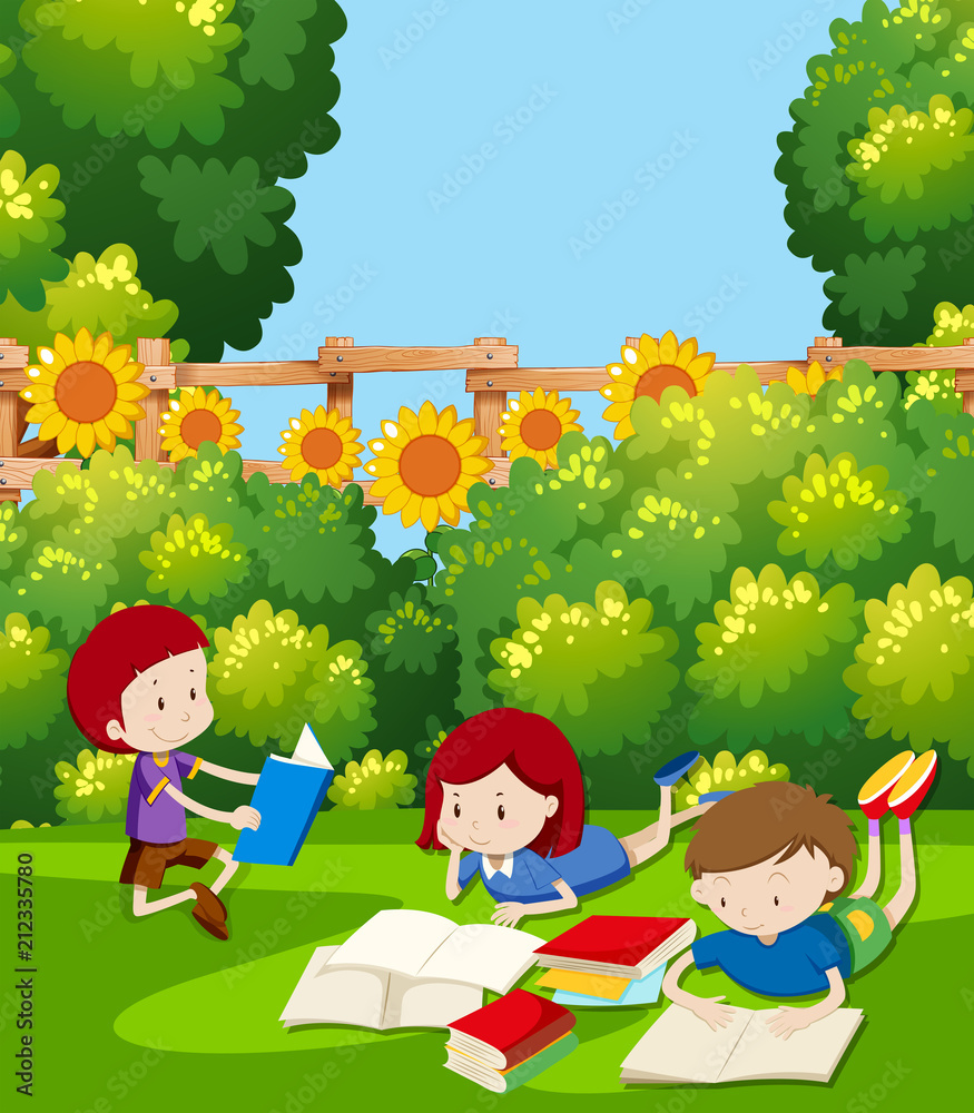 孩子们在公园里读书
