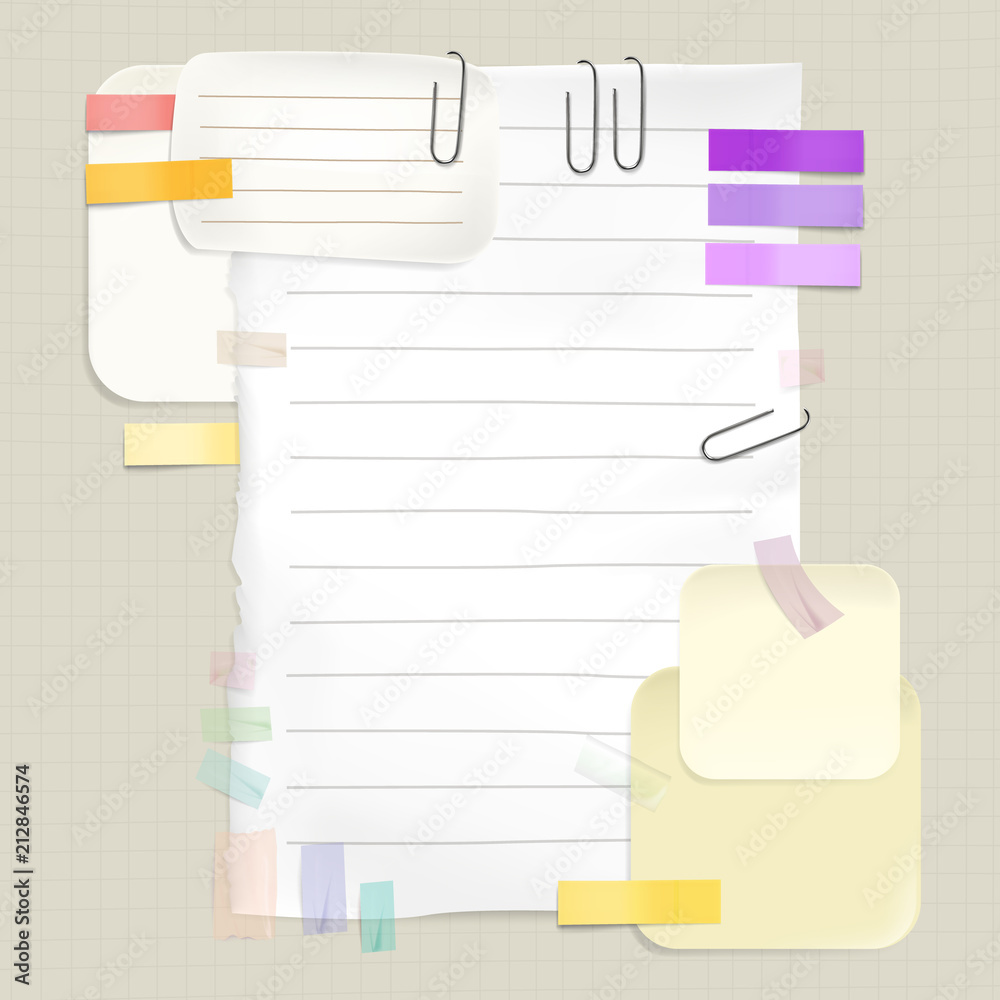 Reminders and message notes vector illustration of memo stickers and paper pages for to-do or task l