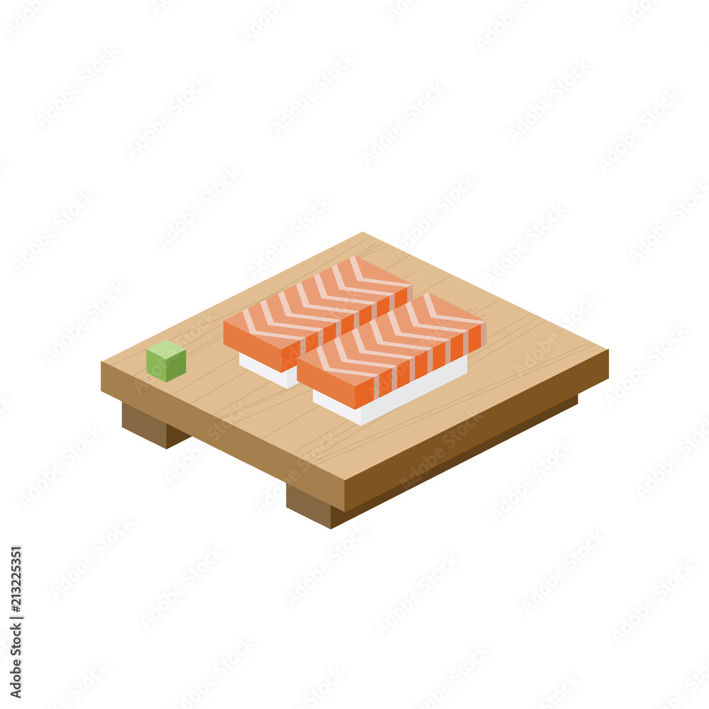 寿司，日本美食，日本料理，等距插图设计