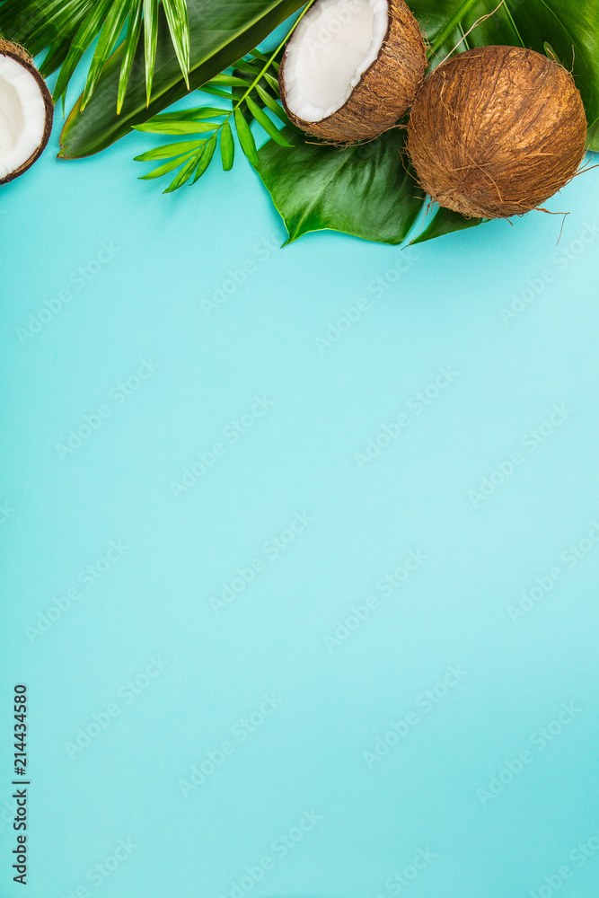 Coconuts and tropical leaves
