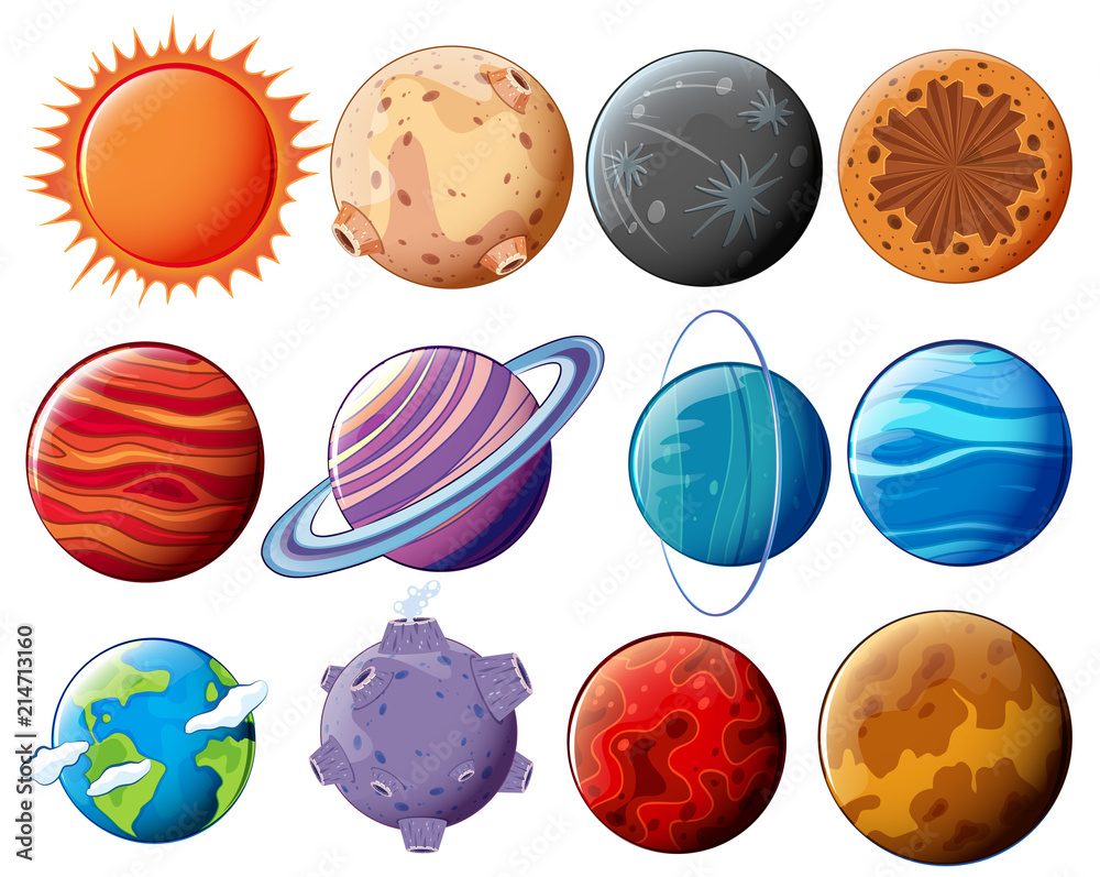 Set of planets and moons