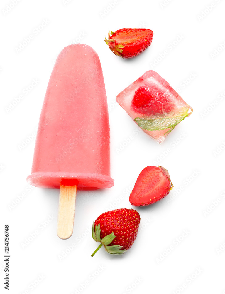 白底美味草莓冰棍