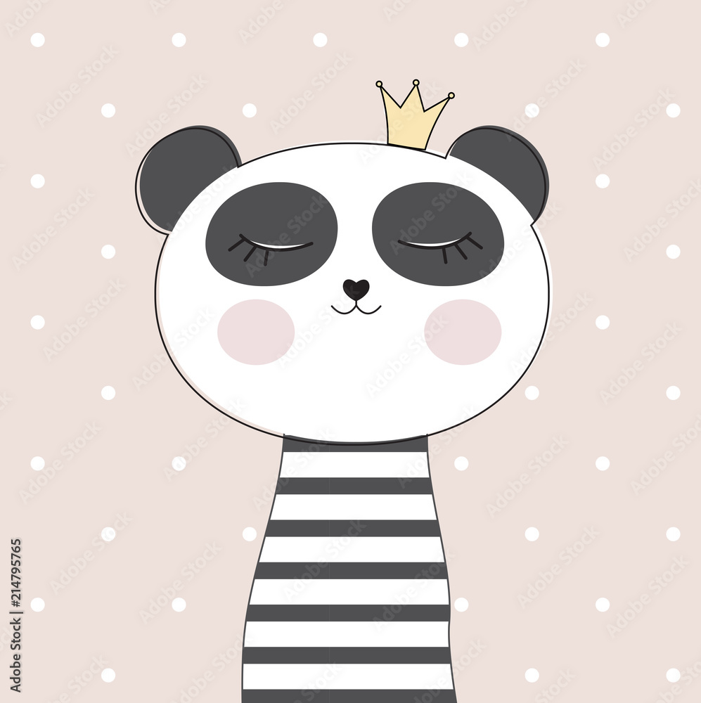 小可爱熊猫公主矢量插图