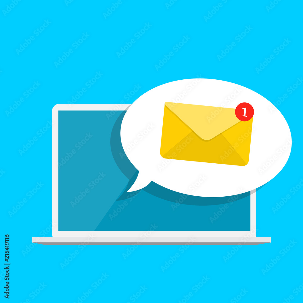 New Email on the laptop screen notification concept. Vector illustration