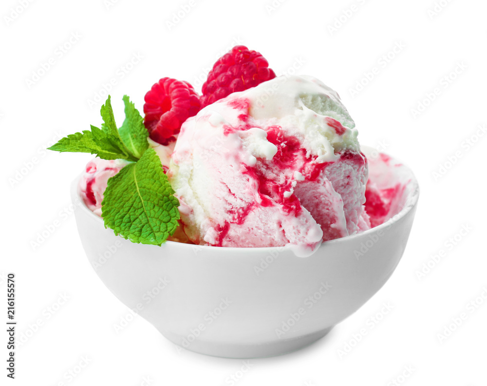 白底美味树莓冰淇淋碗