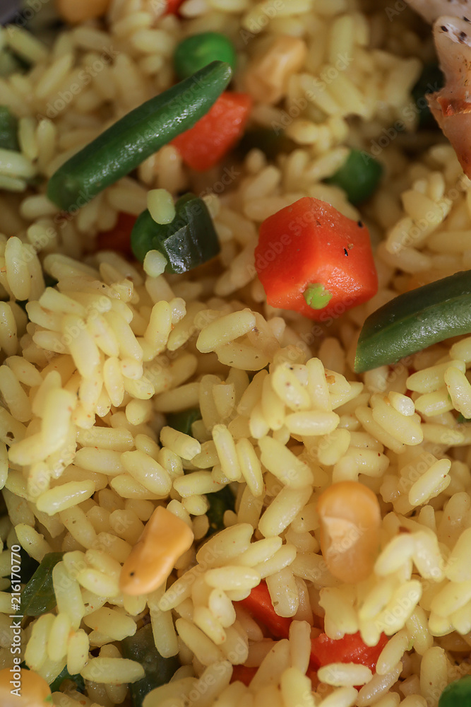 美味的蔬菜煮米饭，特写镜头