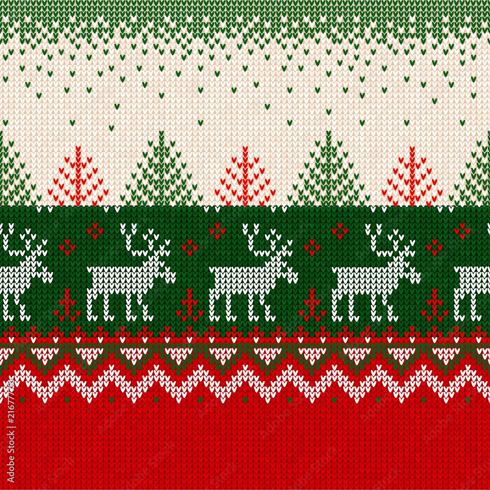 圣诞快乐新年无缝图案边框斯堪的纳维亚鹿