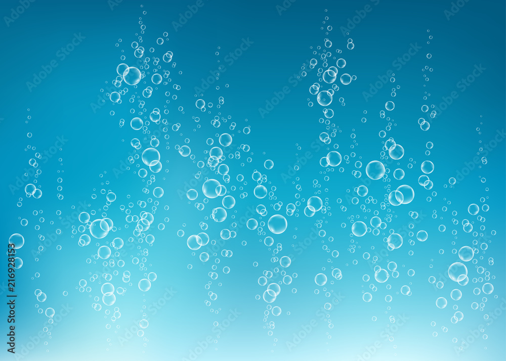 海底蓝色起泡空气、水或氧气气泡矢量纹理。