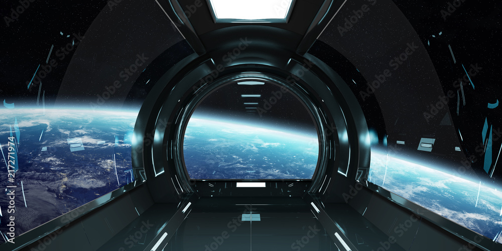 NASA提供的这张图片的太空船内部和地球视图3D渲染元素