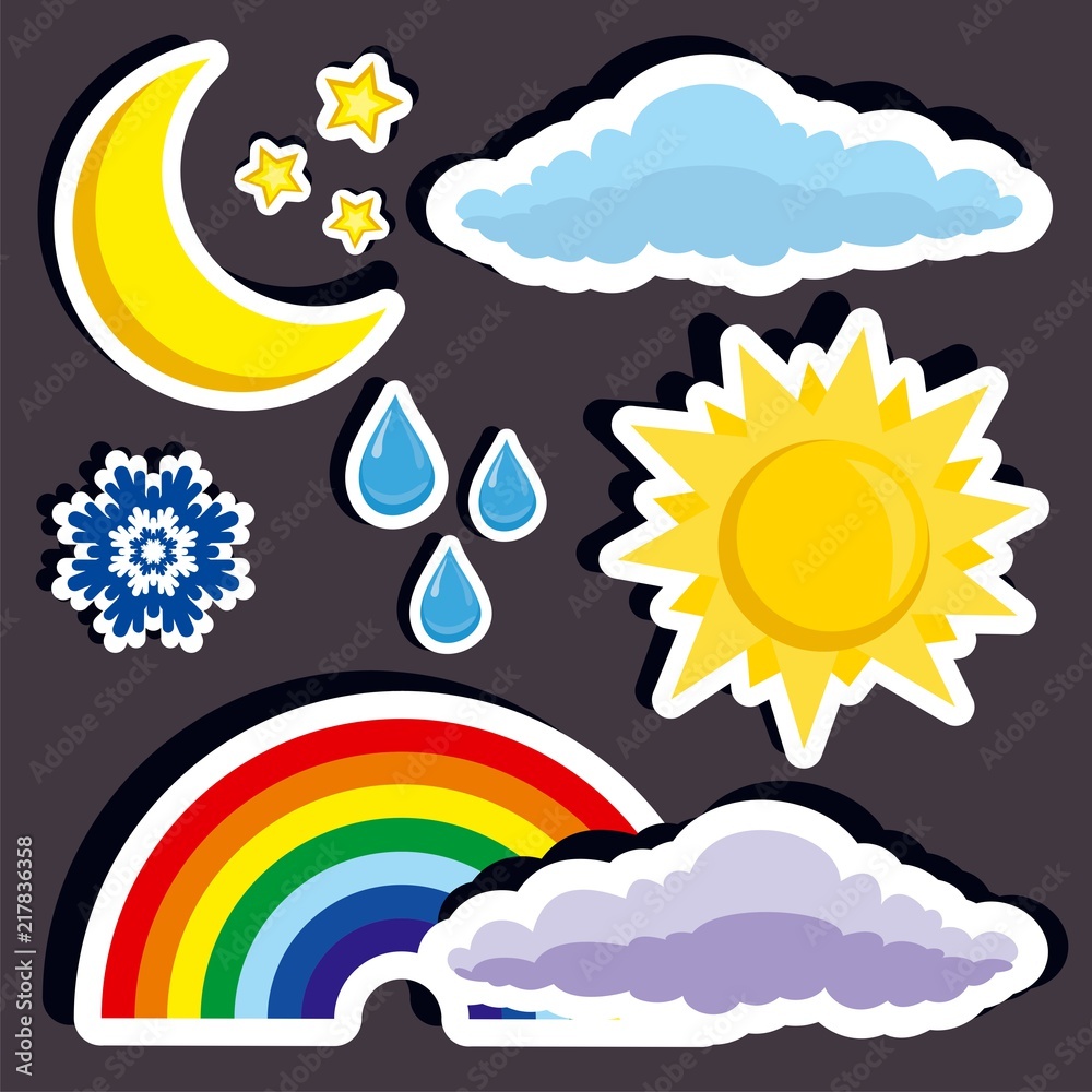 Vector illustration of a cartoon stickers of weather