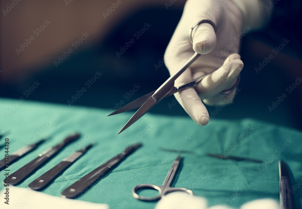 Closeup of sterilile medical tools