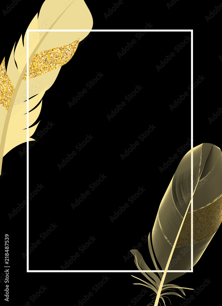 Glitter Painted Birds of Feather Background. Vector Illustration
