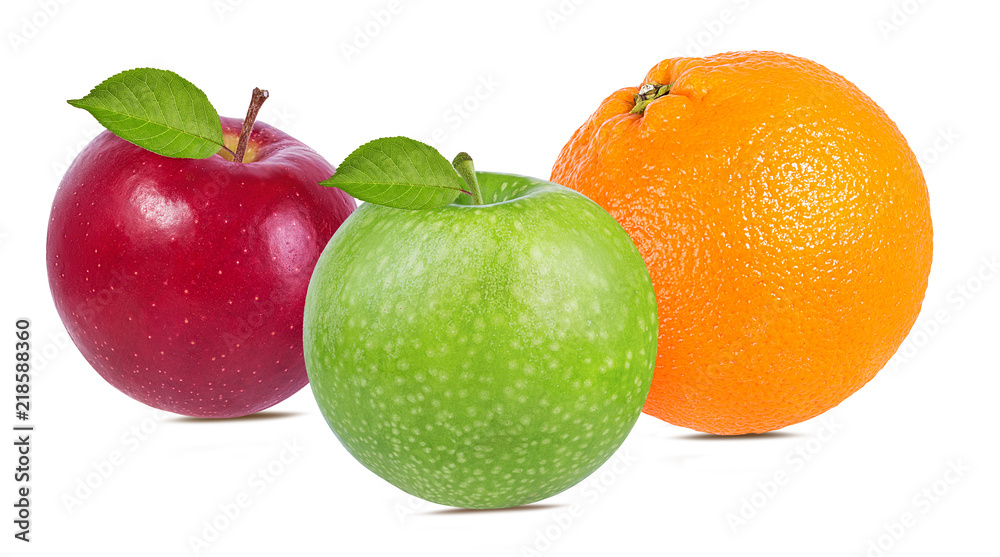 白色背景上的苹果和橙色隔离