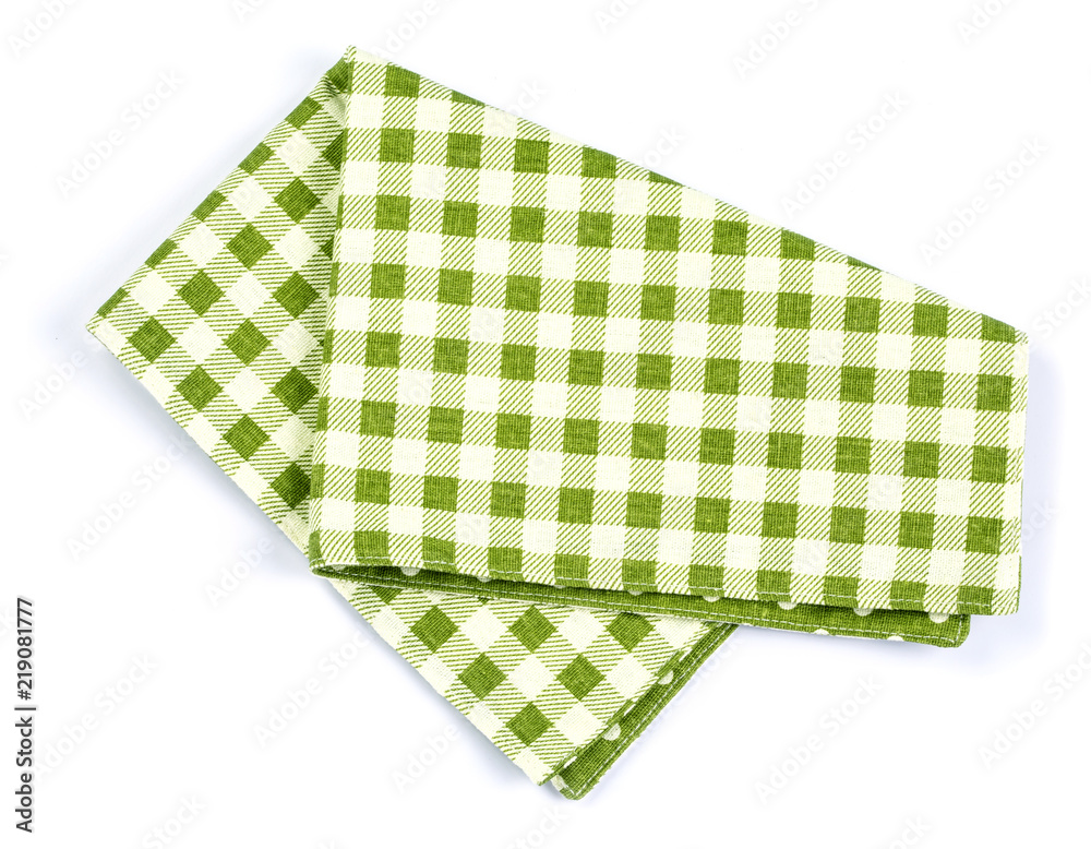 白底绿色格纹餐巾台服。