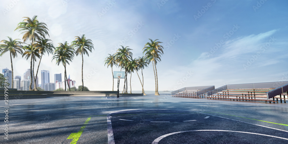 街头篮球场3D插图